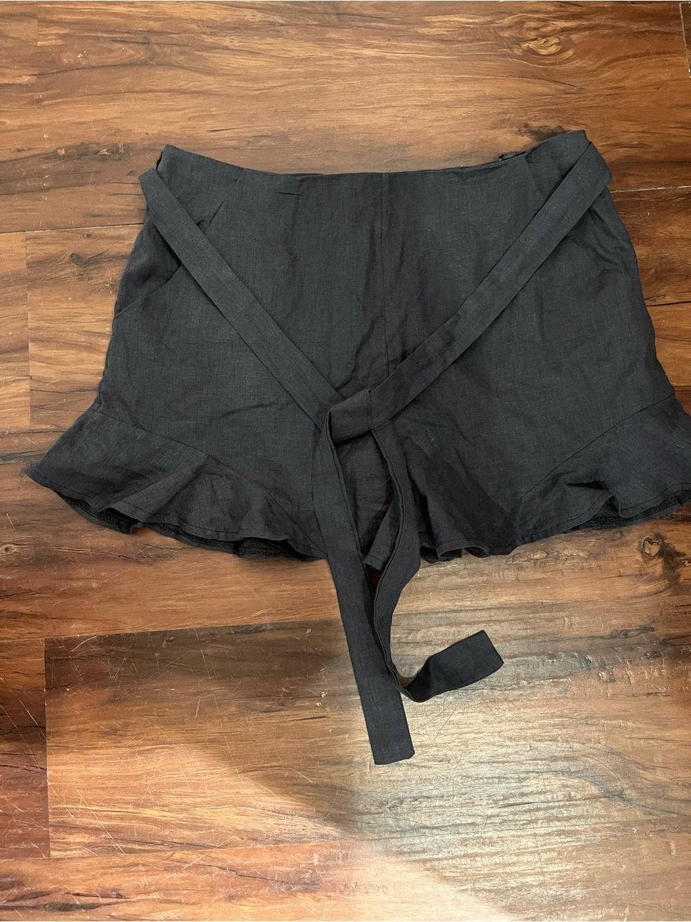 She + Sky Blue Ruffle-Hem Tie Waist shorts